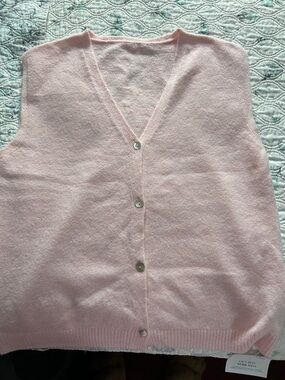 Light Pink V-Neck Button Front Sweater Vest
